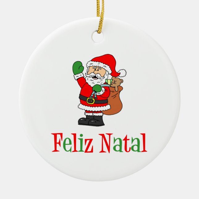 Ornamento De Cerâmica Papais noeis de Natal de Feliz Natal (Frente)