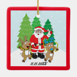 Ornamento De Cerâmica Papais noeis de Natal de Renas de Cores