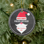 Ornamento De Cerâmica Papais noeis de Natal Engraçados Policiais Favorit<br><div class="desc">Diga a todos quem é o policial favorito dos Papais noeis. O Ornamento apresenta um Chapéu do Pai Natal, bigode, barba e texto que diz "Papais noeis Favoritos" Policiais, mas você pode mudar isso para qualquer um. . . . Chefe, Irmão, Irmã, Mãe, Tio, Pai, Tia, Amigo, Engenheiro, Cachorro, etc....</div>
