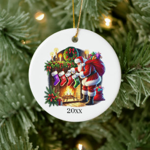 Ornamento De Cerâmica Papais noeis de Natal Festivos adicionam ano e men