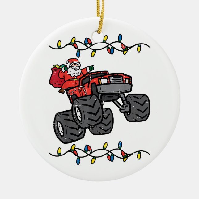 Ornamento De Cerâmica Papais noeis de Natal Monster Truck Boys Toddler Y (Frente)