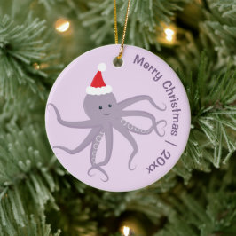 Ornamento De Cerâmica Papais noeis de Octopus Purple Feliz Natal