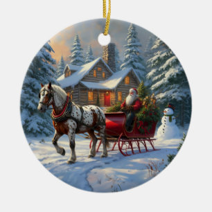 Ornamento De Cerâmica Papais noeis de Sleigh de um cavalo natalino