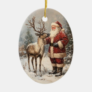 Ornamento De Cerâmica Papais noeis De Vintage Petting A Reindet Painting