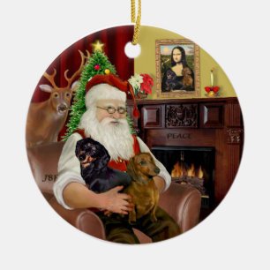 Ornamento De Cerâmica Papais noeis - Dois Dachshounds (BT+red)