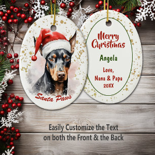 Ornamento De Cerâmica Papais noeis Dourados Splatter Paws Doberman Pinsc