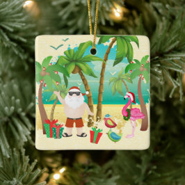 Ornamento De Cerâmica Papais noeis e Pássaros de Praia Personalizados