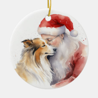 Ornamento De Cerâmica Papais noeis e Sheltie
