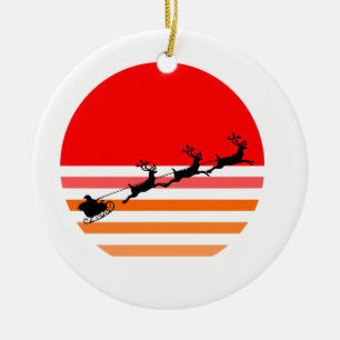 Ornamento De Cerâmica Papais noeis e Sua Reindeer Engraçada Retro Natal
