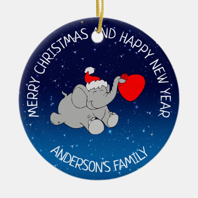 Ornamento De Cerâmica Papais noeis elefantes (Frente)