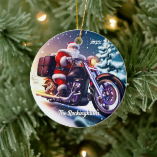 Ornamento De Cerâmica Papais noeis em motocicleta na neve