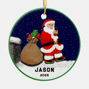 Ornamento De Cerâmica Papais noeis Engraçados Selfie Christmas