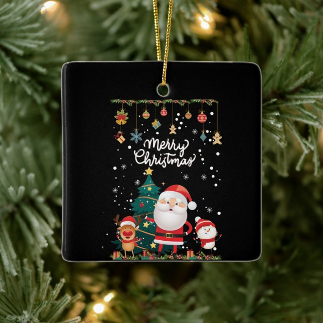 Ornamento De Cerâmica Papais noeis engraçados, Snowman, Reindeer Feliz N (Árvore)