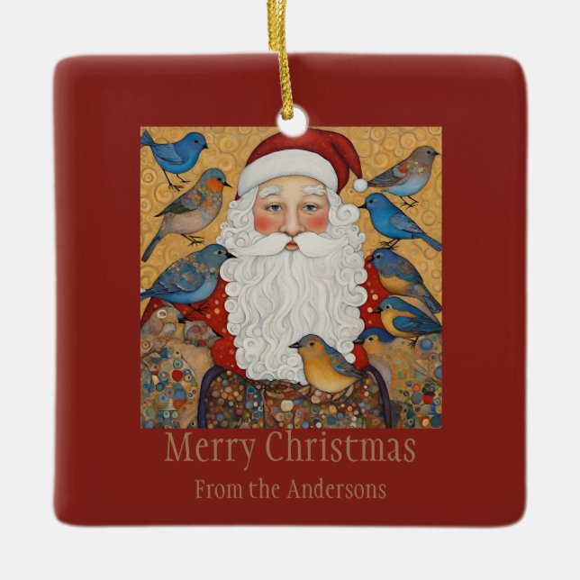 Ornamento De Cerâmica Papais noeis Feliz Saudação de Natal (Frente)