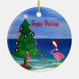 Ornamento De Cerâmica Papais noeis flamingo de Natal trilha uma árvore