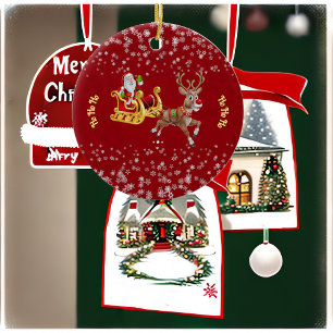 Ornamento De Cerâmica Papais noeis Flocos de Neve Ho Ho Ho Reindeer Slei