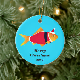 Ornamento De Cerâmica Papais noeis Goldfish Merry Christmas Cerâmica Or