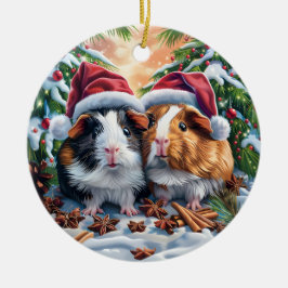 Ornamento De Cerâmica Papais noeis Guiné Pigs Natal