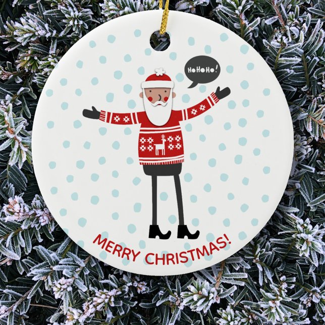 Ornamento De Cerâmica Papais noeis hipsteres (Fun Santa Claus in skinny jeans custom text Christmas ornament)