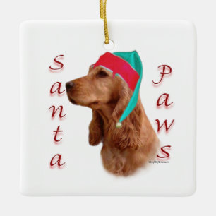Ornamento De Cerâmica Papais noeis Ingleses do Cocker Spaniel (vermelho)