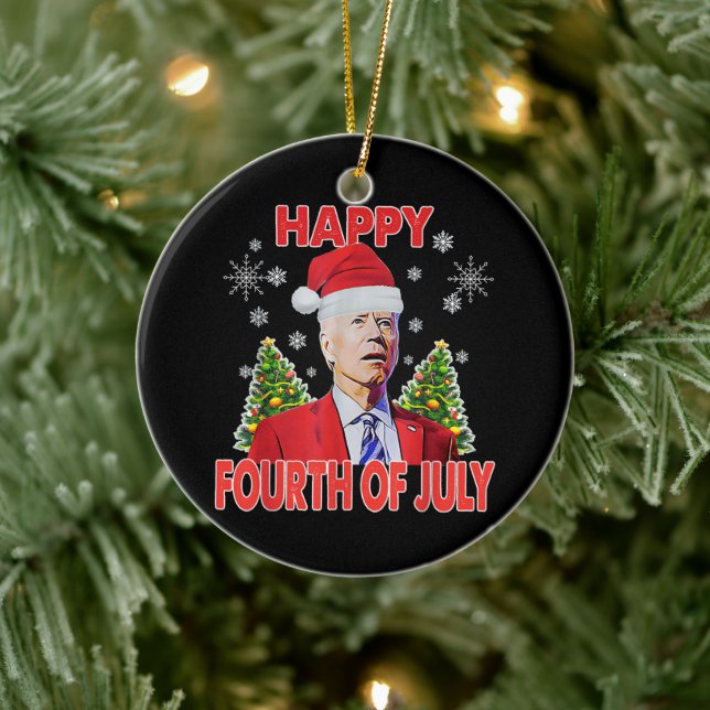 Ornamento De Cerâmica Papais noeis Joe Biden Feliz 4 de julho Feliz Nata (Árvore)