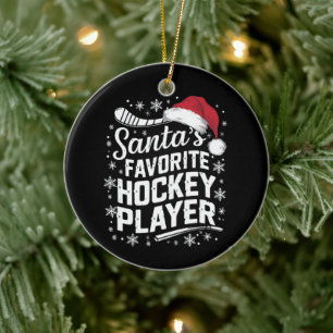 Ornamento De Cerâmica Papais noeis Jogador de Hóquei Favorito no Natal d
