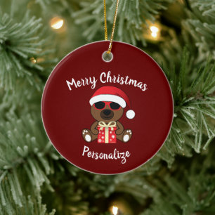 Ornamento De Cerâmica Papais noeis legal Bebem presente de Natal Red Per