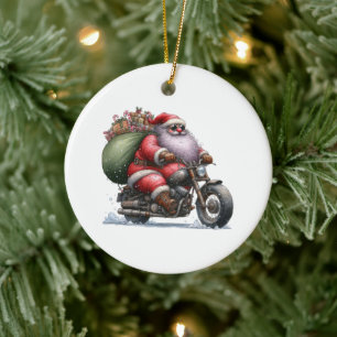 Ornamento De Cerâmica Papais noeis legal em um motociclo personalizado