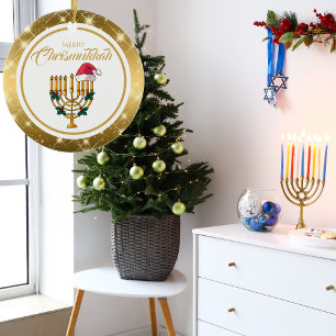 Ornamento De Cerâmica Papais noeis Menorah Dourados Hanukkah Feliz Chris