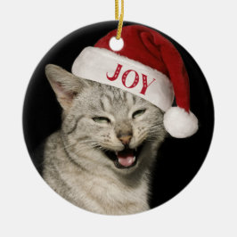 Ornamento De Cerâmica Papais noeis Muito Engraçados Gato Ria Foto Natal