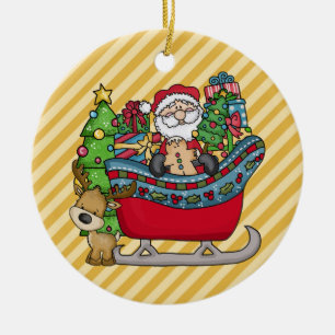 Ornamento De Cerâmica Papais noeis na Ornação de Sleigh