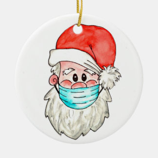 Ornamento De Cerâmica Papais noeis no facemask árvore de Natal dec
