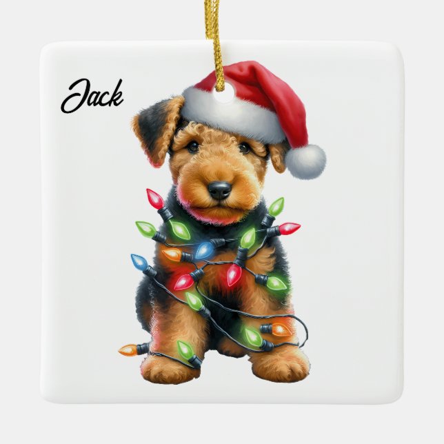 Ornamento De Cerâmica Papais noeis personalizados Airedale Terrier Natal (Frente)