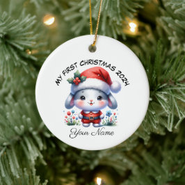 Ornamento De Cerâmica Papais noeis personalizados Bunny Primeiro Natal