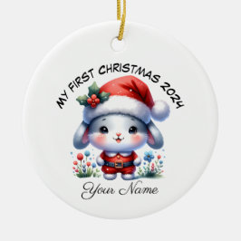 Ornamento De Cerâmica Papais noeis personalizados Bunny Primeiro Natal
