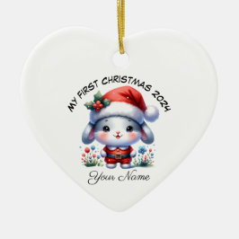 Ornamento De Cerâmica Papais noeis personalizados Bunny Primeiro Natal