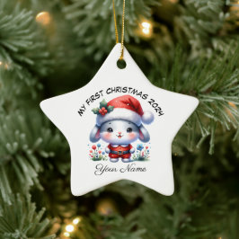 Ornamento De Cerâmica Papais noeis personalizados Bunny Primeiro Natal
