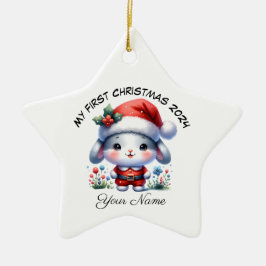 Ornamento De Cerâmica Papais noeis personalizados Bunny Primeiro Natal