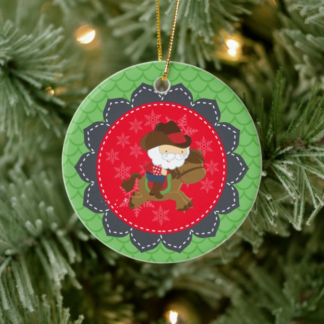 Ornamento De Cerâmica Papais noeis personalizados de vaqueiro a cavalgar (Árvore)