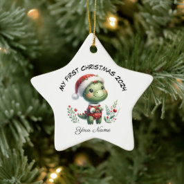 Ornamento De Cerâmica Papais noeis Personalizados Dinossauro Primeiro Na