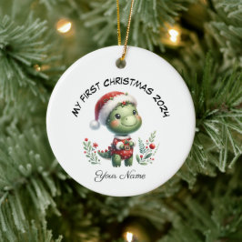 Ornamento De Cerâmica Papais noeis Personalizados Dinossauro Primeiro Na