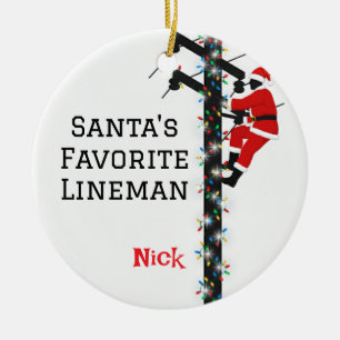 Ornamento De Cerâmica Papais noeis Personalizados Lineman Favorito