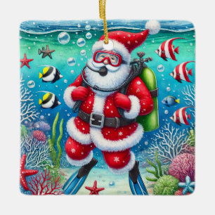 Ornamento De Cerâmica Papais noeis Personalizados Scuba Merging Natal
