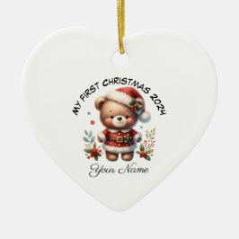 Ornamento De Cerâmica Papais noeis personalizados Teddy Bear Primeiro Na