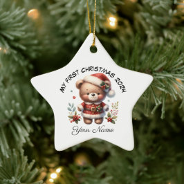 Ornamento De Cerâmica Papais noeis personalizados Teddy Bear Primeiro Na