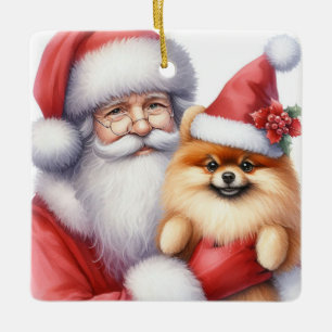 Ornamento De Cerâmica Papais noeis personalizáveis com o Natal do Cão Po