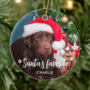 Ornamento De Cerâmica Papais noeis Pet Puppy Dog Foto de Natal favorito