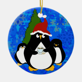 Ornamento De Cerâmica Papais noeis Pinguim e Pinguins Pequenos
