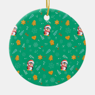 Ornamento De Cerâmica Papais noeis Pinguins Feliz Padrão de Árvore de Na
