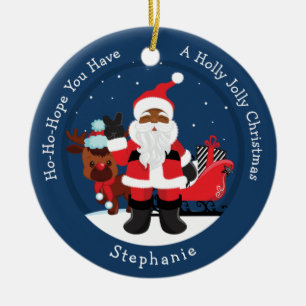 Ornamento De Cerâmica Papais noeis pretos com Rudolph